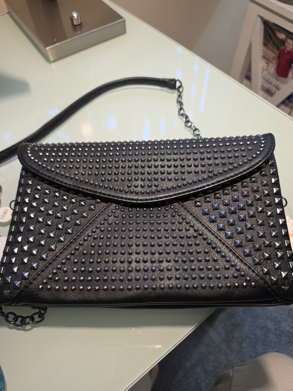 MMS Design Studio Black Studded Envelope Wristlet Crossbody
